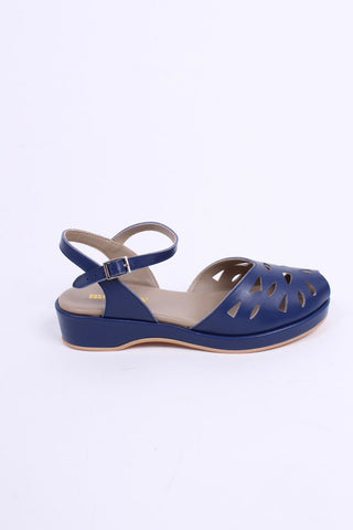 1940s / 50s summer wedge sandals - Navy blue - Sidse - memery