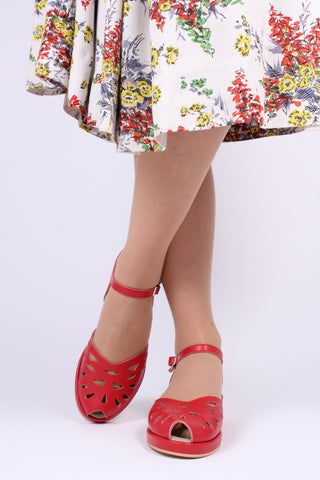 1940s / 50s summer wedge sandals - Red - Sidse - memery