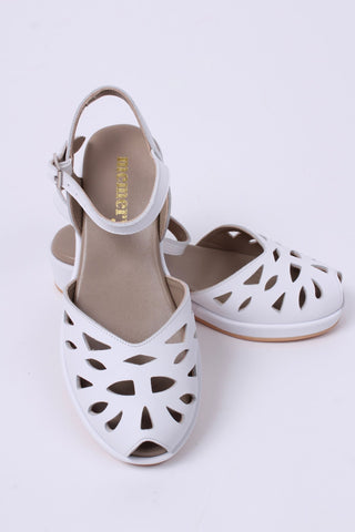 1940s / 50s summer wedge sandals - White - Sidse - memery