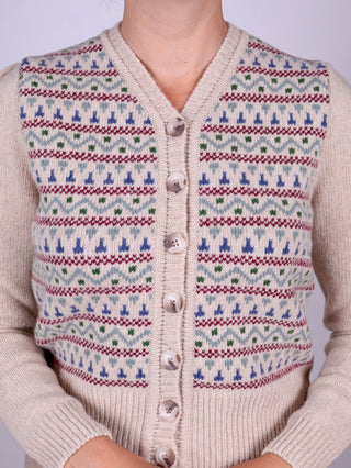 1940s Merino cardigan - Cream melange with pattern - Rosemary - memery