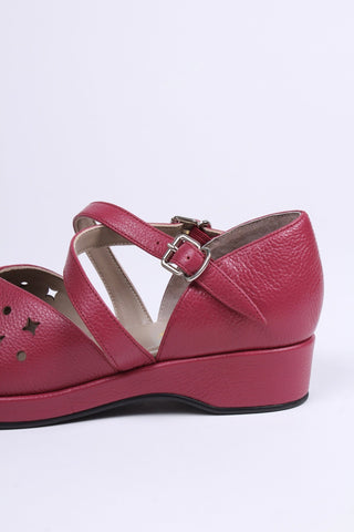 1940s style summer sandals / wedges - Burgundy / Raspberry - Norma - memery