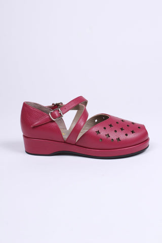 1940s style summer sandals / wedges - Burgundy / Raspberry - Norma - memery
