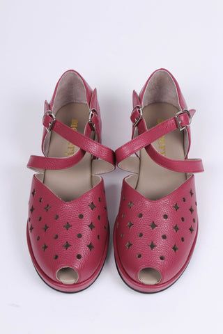 1940s style summer sandals / wedges - Burgundy / Raspberry - Norma - memery
