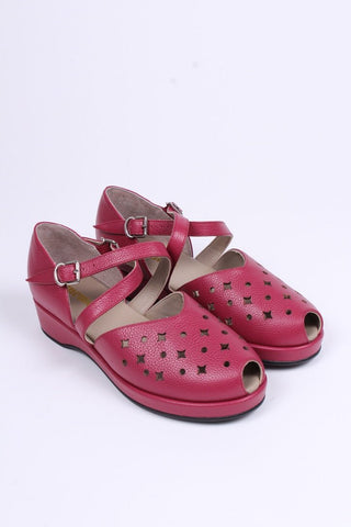 1940s style summer sandals / wedges - Burgundy / Raspberry - Norma - memery