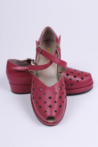 1940s style summer sandals / wedges - Burgundy / Raspberry - Norma - memery