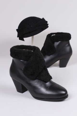 50s style pump booties with wool - Black - Maria