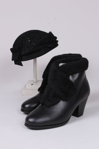 50s style pump booties with wool - Black - Maria