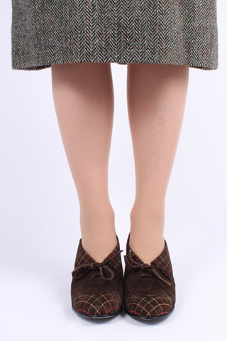 40s vintage style pumps in suede with colored stitches - Brown - Edith