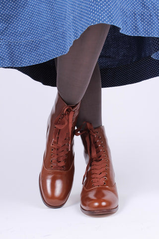 1910s / 1920s style everyday leather boot  - Brown - Britta