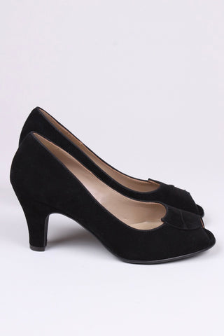 Early 1950's suede high heel with peep toe- Black - Margaret