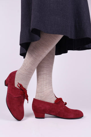 40s Derby shoes in suede - Low heel - Burgundy red - Esther - memery