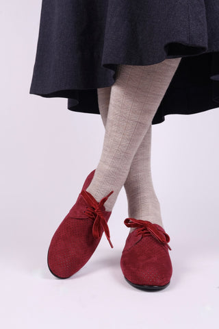 40s Derby shoes in suede - Low heel - Burgundy red - Esther - memery