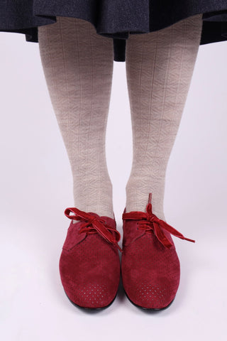 40s Derby shoes in suede - Low heel - Burgundy red - Esther - memery