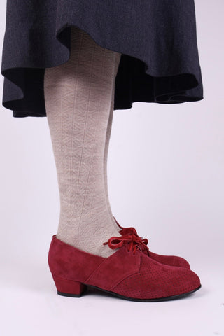 40s Derby shoes in suede - Low heel - Burgundy red - Esther - memery