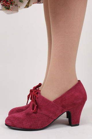 1940s pumps in suede with velvet laces - Burgundy red- Esther