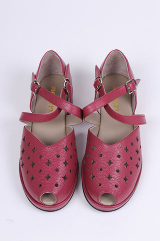 1940s style summer sandals /  wedges - Burgundy / Raspberry - Norma
