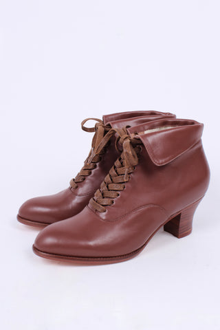 1930s style leather lace-up ankle boot - Brown - Betty