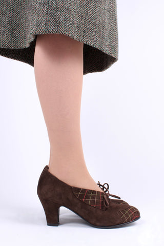 40s vintage style pumps in suede with colored stitches - Brown - Edith