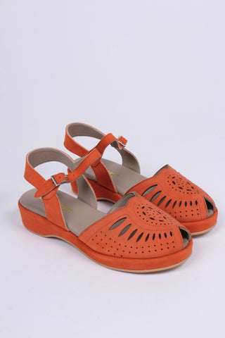 1940s / 50s suede wedge sandals - Apricot - Ella