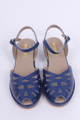 1940s / 50s summer wedge sandals - Navy blue- Sidse