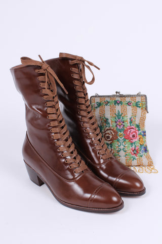 Edwardian everyday walking boot, 1910 - brown - Alice