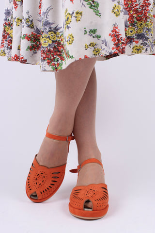 1940s / 50s suede wedge sandals - Apricot - Ella
