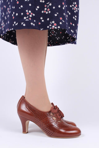 Early 1930s oxford high heels- Cognac Brown - Marie