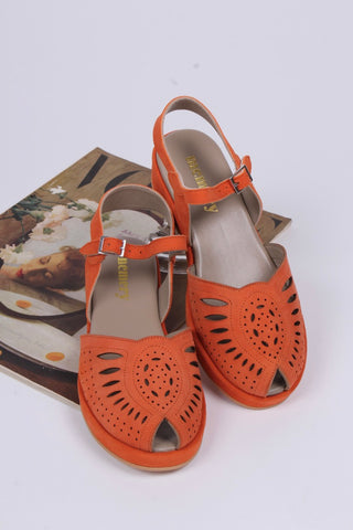 1940s / 50s suede wedge sandals - Apricot - Ella