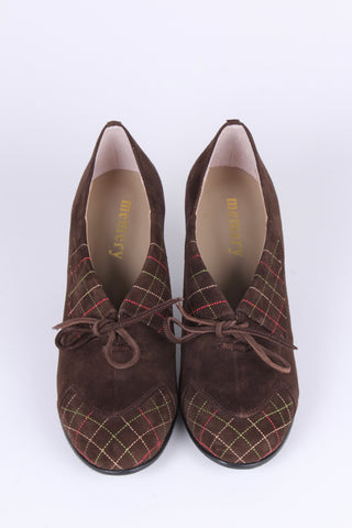 40s vintage style pumps in suede with colored stitches - Brown - Edith