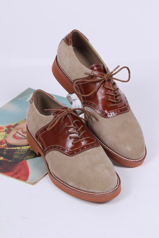 Women's 1950s style oxford saddle shoe  - Cognac/Sand - Elliot