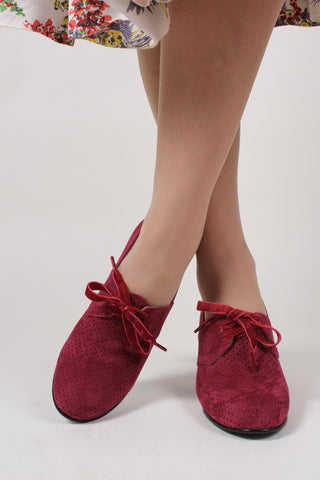 1940s pumps in suede with velvet laces - Burgundy red- Esther