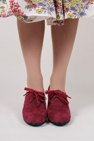 1940s pumps in suede with velvet laces - Burgundy red- Esther