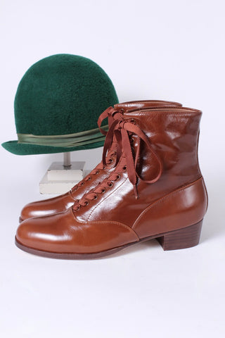 1910s / 1920s style everyday leather boot  - Brown - Britta