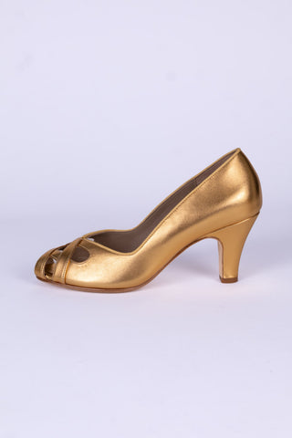 Pumps aus den 1950er Jahren mit offener Spitze – Gold – Audrey
