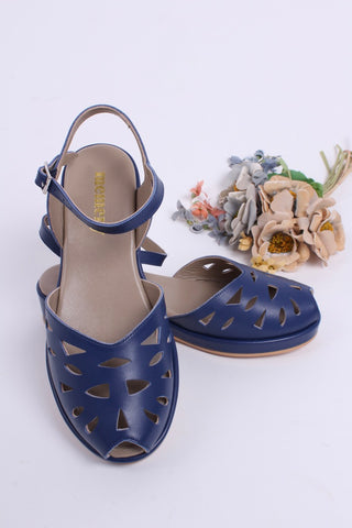 1940s / 50s summer wedge sandals - Navy blue- Sidse