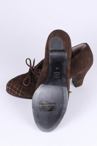 40s vintage style pumps in suede with colored stitches - Brown - Edith