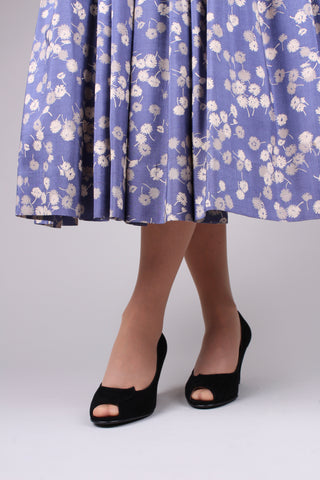 Early 1950's suede high heel with peep toe- Black - Margaret