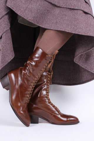Edwardian everyday walking boot, 1910 - brown - Alice
