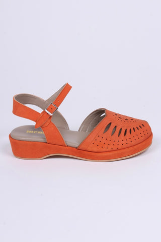 1940s / 50s suede wedge sandals - Apricot - Ella