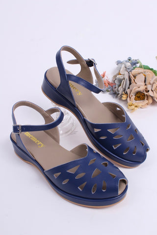 1940s / 50s summer wedge sandals - Navy blue- Sidse
