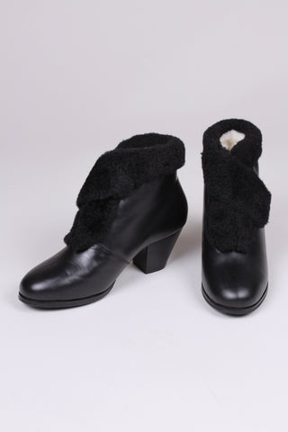 50s style pump booties with wool - Black - Maria