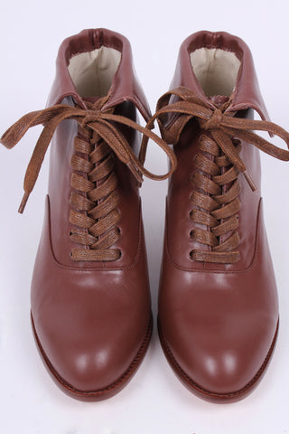 1930s style leather lace-up ankle boot - Brown - Betty