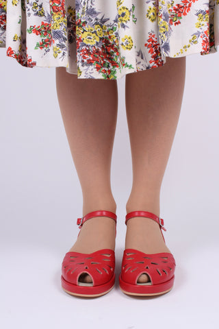 1940s / 50s summer wedge sandals - Red - Sidse