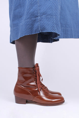 1910s / 1920s style everyday leather boot  - Brown - Britta