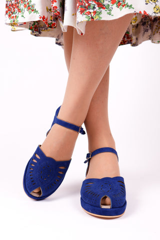 1940s / 50s suede wedge sandals - Blue - Ella