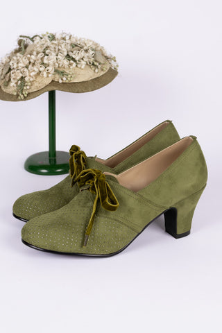 VEGANE Schuhe - 40er Vintage Style Pumps mit Schnürsenkeln - Grün - Esther