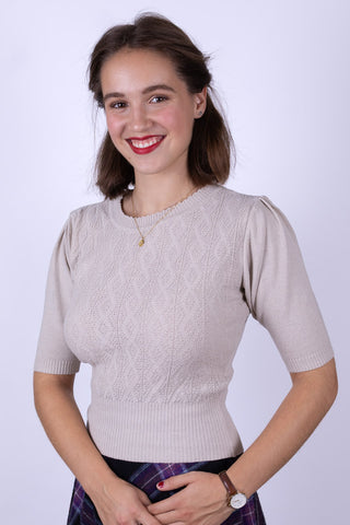 Kurzärmeliger Pullover im Stil der 1940er / 1950er – Cremeweiß – Evelyn