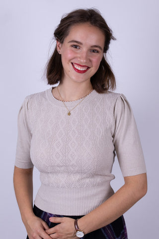 Kurzärmeliger Pullover im Stil der 1940er / 1950er – Cremeweiß – Evelyn