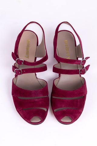 1940er - Veloursleder - Wedge sandalen - Bordeaux – Irene