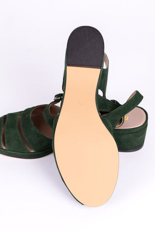 1940er - Veloursleder - Wedge sandalen - Dunkelgrün – Irene